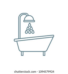 Bath with shower linear icon concept. Bath with shower line vector sign, symbol, illustration.