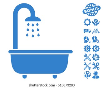 Bath Shower pictograph with bonus configuration pictograph collection. Vector illustration style is flat iconic cobalt symbols on white background.