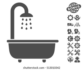 Bath Shower pictograph with bonus settings design elements. Vector illustration style is flat iconic gray symbols on white background.