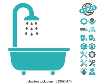 Bath Shower pictograph with bonus settings pictograms. Vector illustration style is flat iconic grey and cyan symbols on white background.