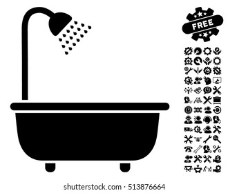 Bath Shower pictograph with bonus tools pictures. Vector illustration style is flat iconic black symbols on white background.