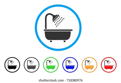 Bath Shower rounded icon. Style is a flat bath shower gray symbol inside light blue circle with black, gray, green, blue, red, orange variants. Vector designed for web and software interfaces.