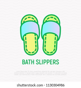 Bath slippers thin line icon. Modern vector illustration of flip-flop shoes.