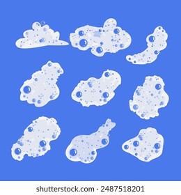 juego de espuma de jabón de baño de dibujos animados. agua de textura, líquido de bañera, crema de ducha jabón de espuma signo. símbolo aislado Ilustración vectorial