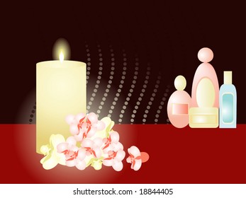 Bath and SPA objects with orchids. Vector illustration.