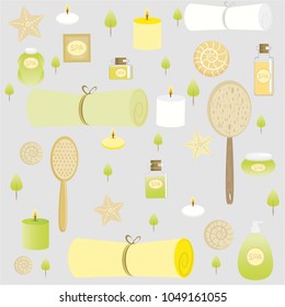 Bath supplies , pattern ,cartoon illustration, cute background . Retro style vector.