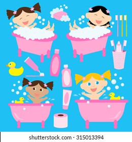 Bath time for baby girls