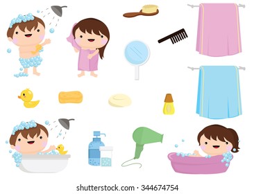 bath time children and set of bath set collection