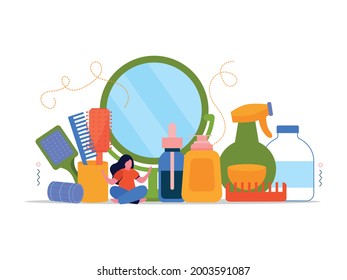 Bath time flat concept set of accessories for personal hygiene on white background vector illustration