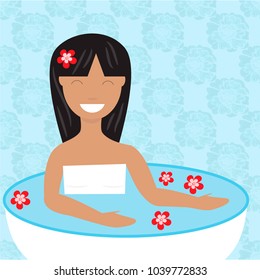 Bath time. Woman taking a bath.