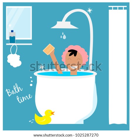 Bath time. Woman taking a bath.
