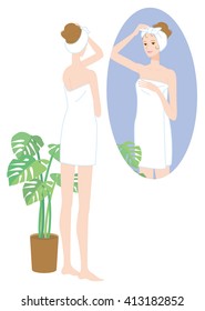 Bath time. Women who look in the mirror