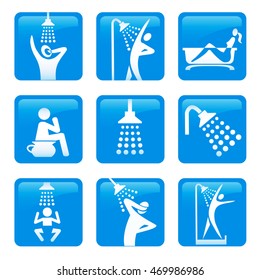 Bath toilet icons.
Set of bath, shower, toilet icons, web buttons. Vector available.
