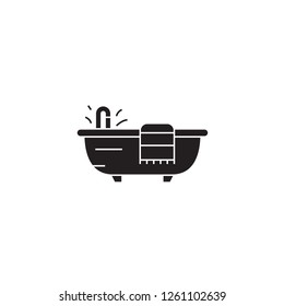 Bath with a towel black vector concept icon. Bath with a towel flat illustration, sign