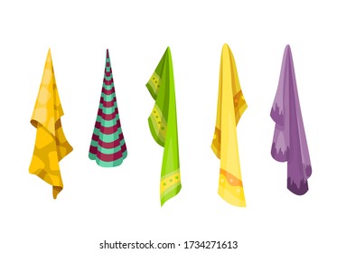 Bath towel. Cartoon towels vector set. Cloth towel