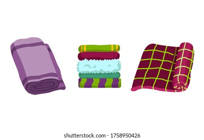 Bath towel. Cartoon towels vector set. Cloth towel