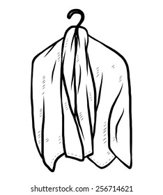 bath towel hang with cloth hanger / cartoon vector and illustration, black and white, hand drawn, sketch style, isolated on white background.
