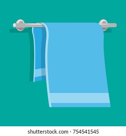 Bath towel hanging on the holder. Vector illustration.