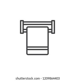 Bath towel on rack outline icon. linear style sign for mobile concept and web design. towel hanging simple line vector icon. Symbol, logo illustration. Pixel perfect vector graphics