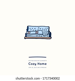 Bath towels. Vector illustration. Design for stickers, poster, social media post. Positive doodle icons, home elements. Isolated on white background. 