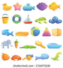 Bath toys icons set. Cartoon set of bath toys vector icons for web design