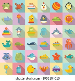 Bath toys icons set. Flat set of bath toys vector icons for web design