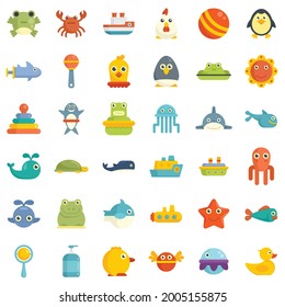 Bath Toys Icons Set. Flat Set Of Bath Toys Vector Icons Isolated On White Background