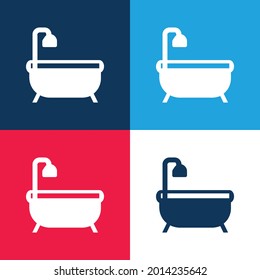 Bath Tub blue and red four color minimal icon set