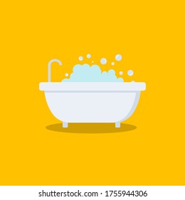 bath tub flat icon. bath tub with soap foam water. 