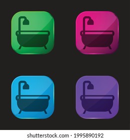 Bath Tub four color glass button icon