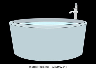 Badewanne in vollfarbiger Vektorgrafik. Vektorgrafik einzeln auf schwarzem Hintergrund - Badewanne.
