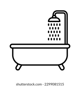 Bath tub icon. Bathtub with shower isolated on white background. Vector illustration.