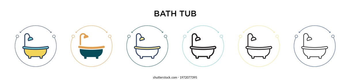 Bath tub icon in filled, thin line, outline and stroke style. Vector illustration of two colored and black bath tub vector icons designs can be used for mobile, ui, web