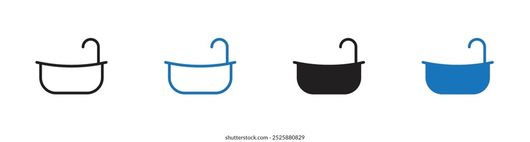 Badewanne Symbol lineare Grafik set Vektor in schwarz