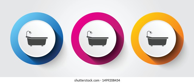 Bath Tub icon on three colorful buttons.