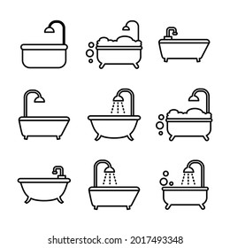 Bath Tub Icon Set Vector On Trendy Design.