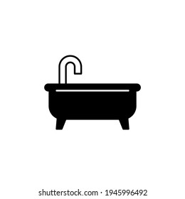 Bath tub icon in solid black flat shape glyph icon, isolated on white background 