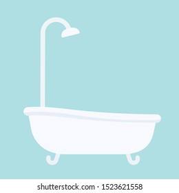 Bath tub with legs in flat style. Vector illustration isolated on blue background