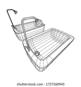 Bath tub with legs and shower. Sanitary concept. Wireframe low poly mesh vector illustration.