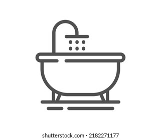 Bath tub line icon. Bathroom furniture sign. Bathtub symbol. Quality design element. Linear style bath icon. Editable stroke. Vector