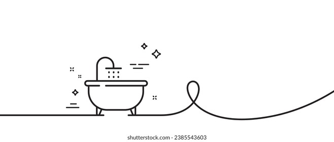 Icono de la línea de la bañera. Una línea continua con curl. El cartel del mobiliario del cuarto de baño. Símbolo de la bañera. Cinta de contorno simple de baño. Patrón de curva de bucle. Vector