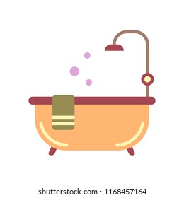 Bath tub with pink bubble icon in flat color design vector illustration