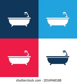 Badewanne mit Duschblau und Rot vier Farben minimale Icon Set