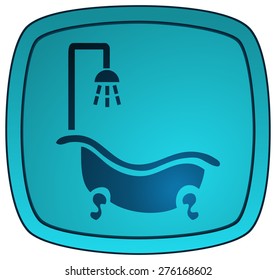 Bath Tub with Shower Glossy Button Sign, Vector Illustration. 