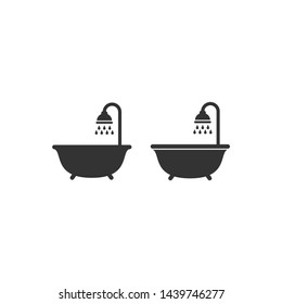 Bath tub and shower head black vector icon. Shower with water drops, sign for bathroom or washroom glyph isolated symbol.