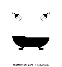 Bath Tub And Shower Icon, Bathtub And Shower Vector Art Illustration