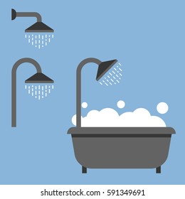 Bath tub and shower icon, flat style icon