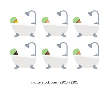 Bath Tub Vector Emoji Skin Color Tone Set Illustration Clean Person