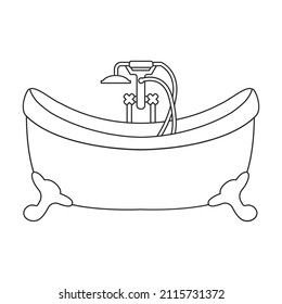 Icono vectorial de la bañera.Icono vector de contorno aislado en la bañera de fondo blanco.