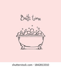 Bath vector illustration with calligraphic inscription on pink background